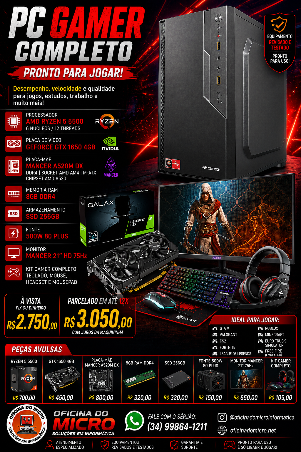 Computador Ryzen 5 5500 + GeForce GTX 1650